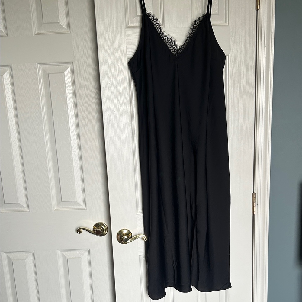 Black Lace Trim Slip Dress